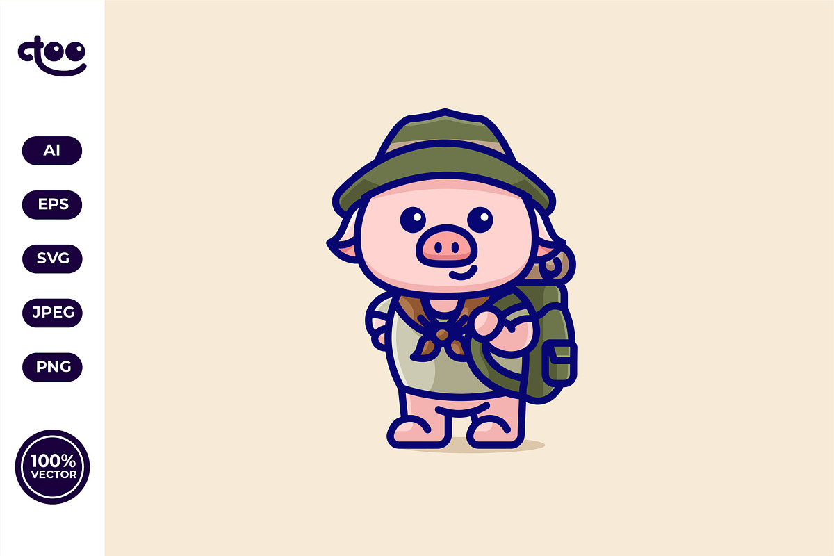 Simple Pig Scout Guide cartoon, an Animal Illustration by Satisfactoons (Photo 2 of 3)