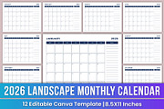 2026 landscape Monthly Calendar Kdp, a Stationery Template by Mustafiz (Thumbnail 1 of 4)