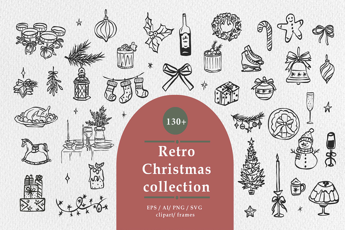 Hand drawn retro Christmas, an Object Illustration by RaDavCrafts (Photo 1 of 9)