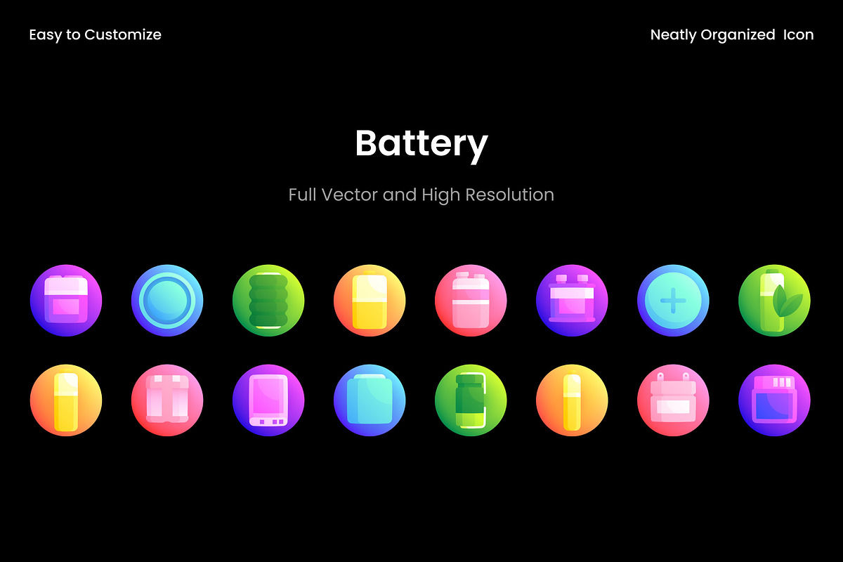 Colorful Gradient Battery Icons, a Duotone Icon by Wencory (Photo 2 of 2)