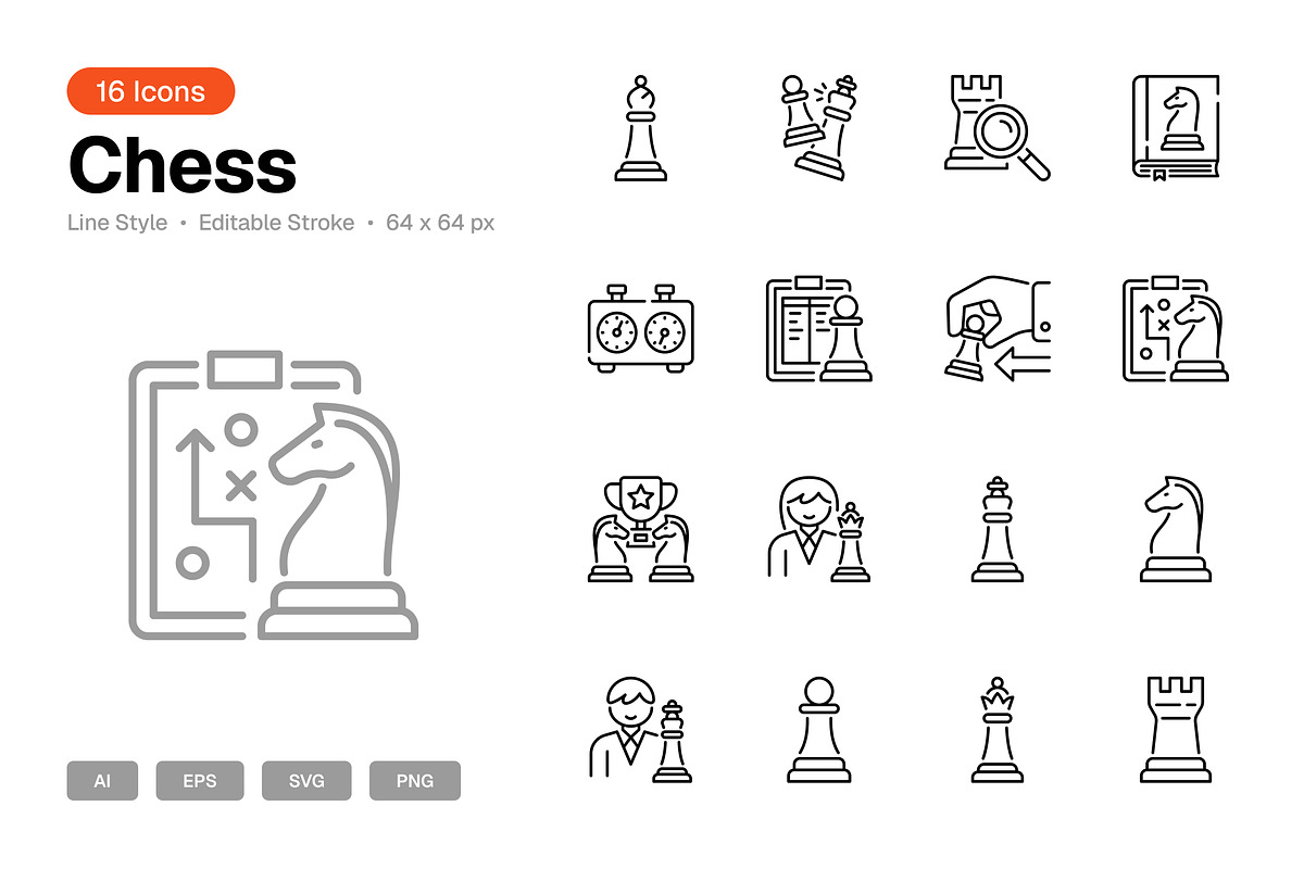 Chess Icon Set, an Outline Icon by Eklip Studio (Photo 1 of 3)