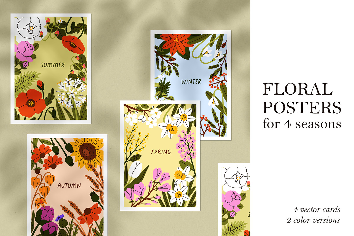 Flower posters, cards for 4 seasons, a Background Graphic by Good Studio (Photo 1 of 9)
