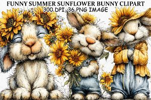 Funny Summer Sunflower Bunny Clipart, a Seasonal Illustration by Canvas Craft