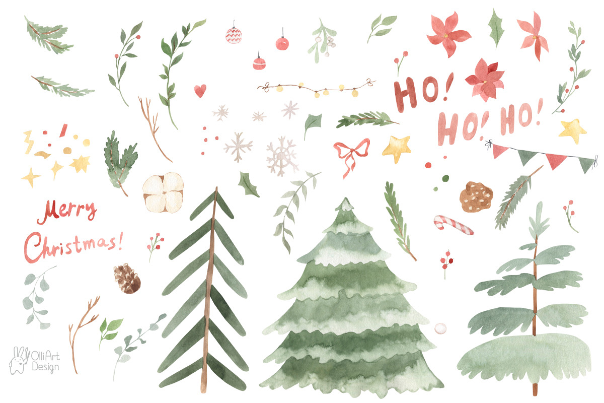 MERRY CHRISTMAS watercolor, an Animal Illustration by OlliArtDesign (Photo 4 of 10)