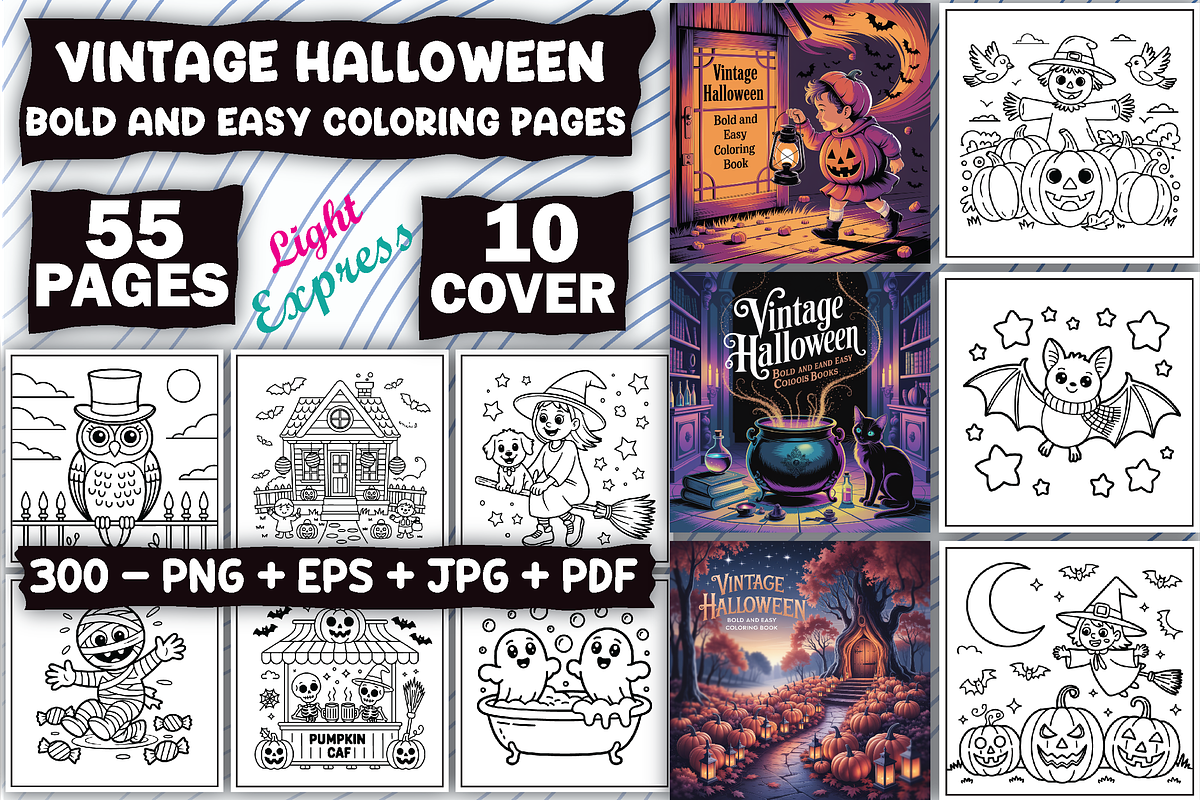 Vintage Halloween Coloring Pages, an Illustration by LightExpress (Photo 1 of 5)