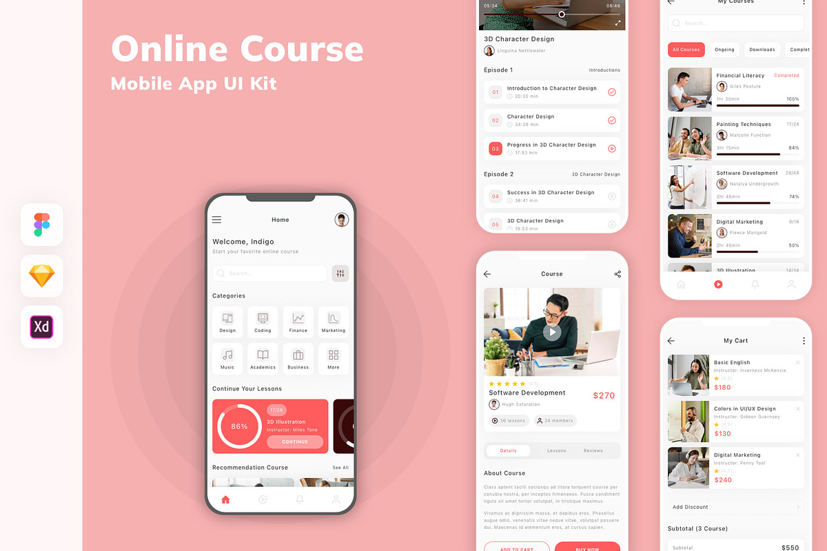 Online Course Mobile App UI Kit, an UI Kit Template by uicube