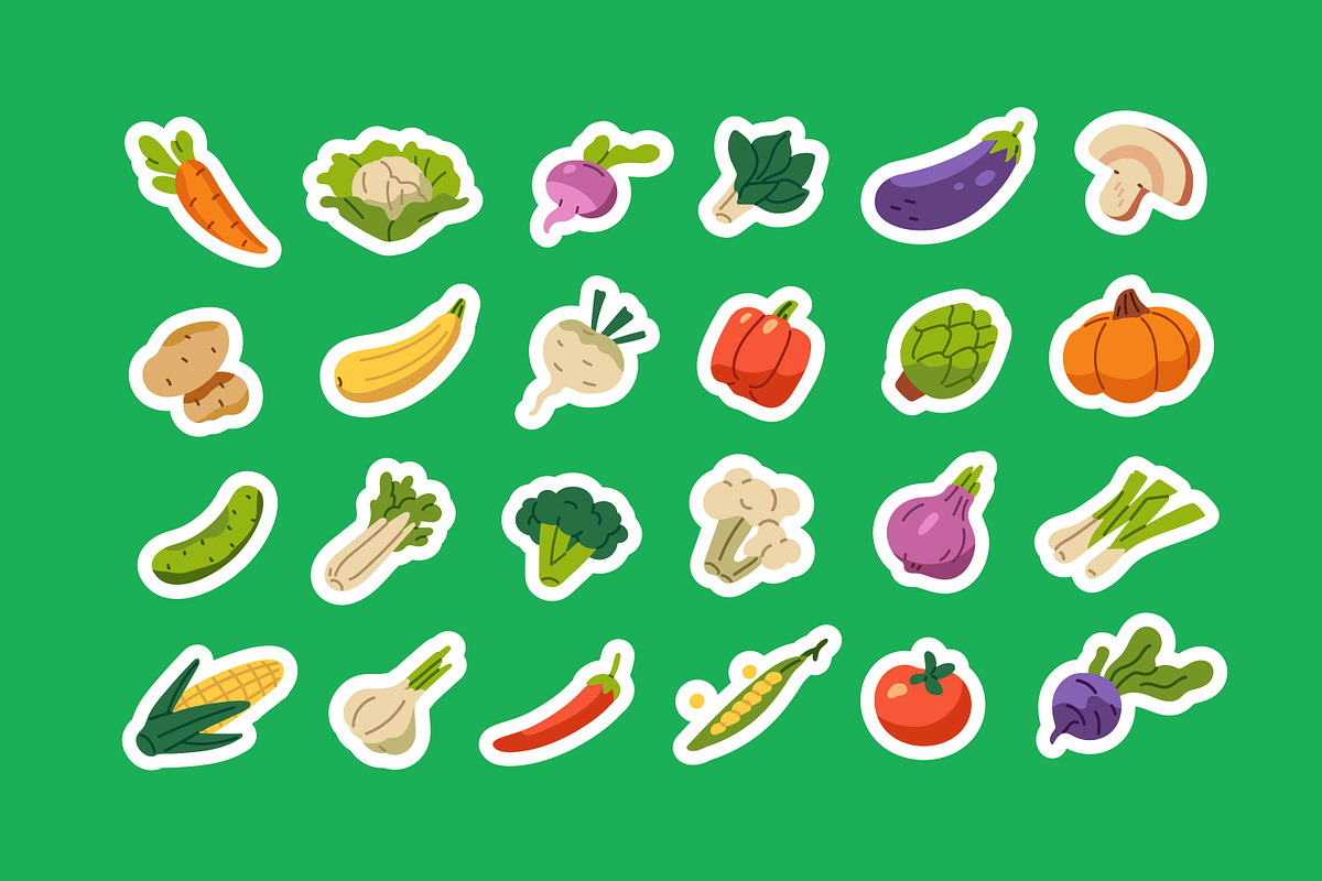 Fruits & vegetables icons set, a Food Illustration by PaperTrident (Photo 7 of 14)