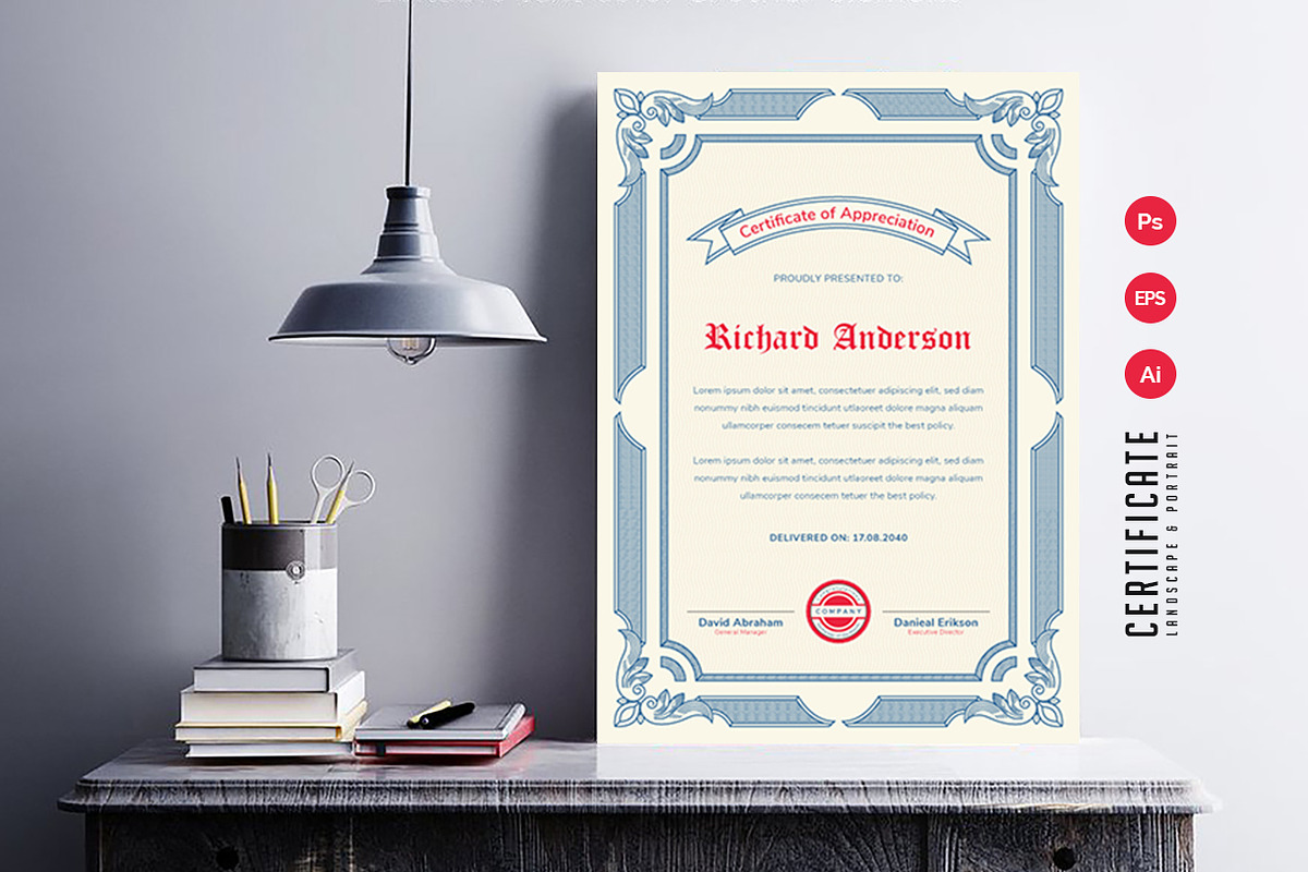 569. Modern Certificate Template, a Stationery Template by CreativeRezwan (Photo 3 of 3)