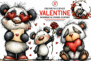 Whimsical Valentine Panda Clipart, an Illustration by cherrydesign
