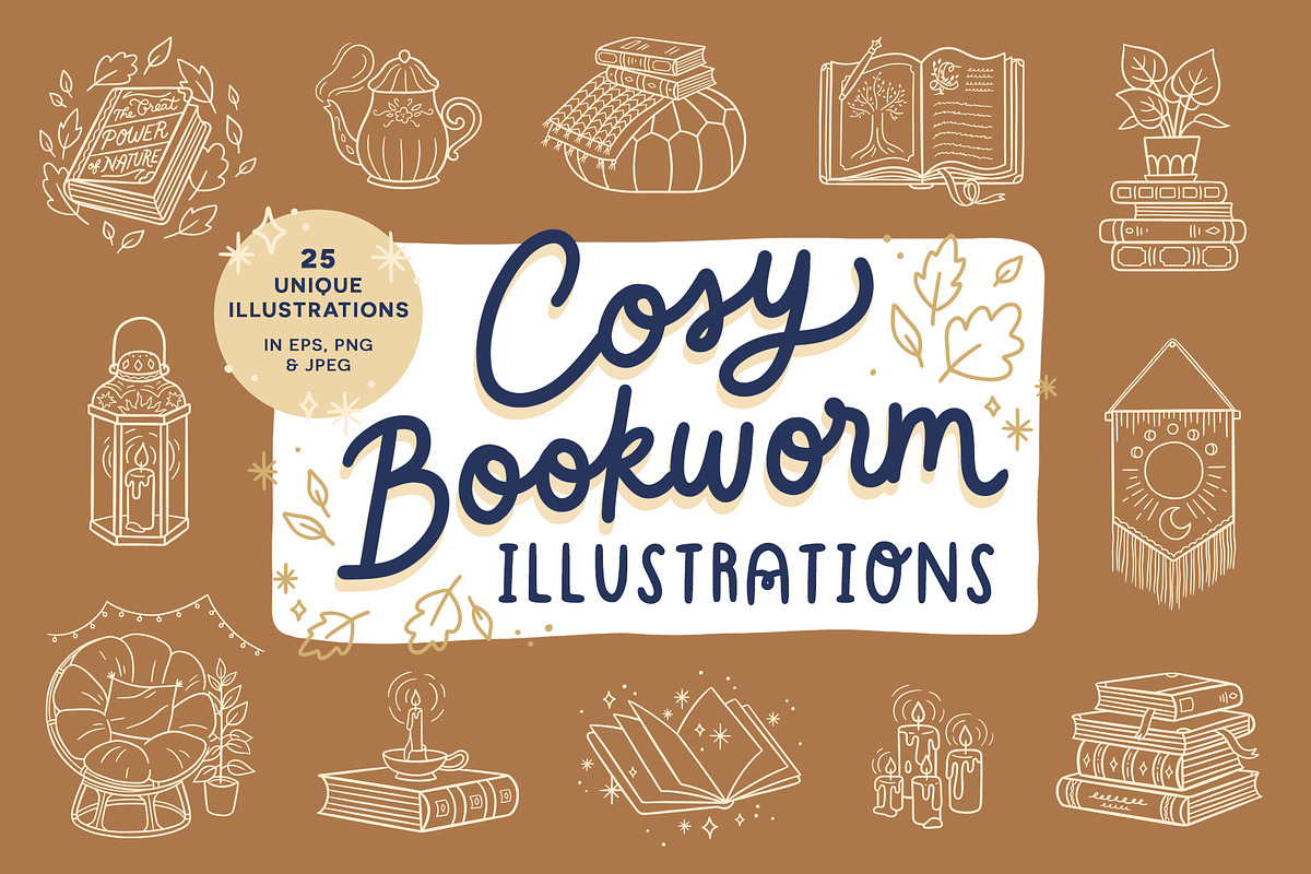 Cosy Bookworm - Vector illustrations, a Seasonal Illustration by Carole Chevalier (Photo 1 of 9)