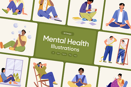 Mental Health Illustration Set, a Healthcare Illustration by Creative Stall