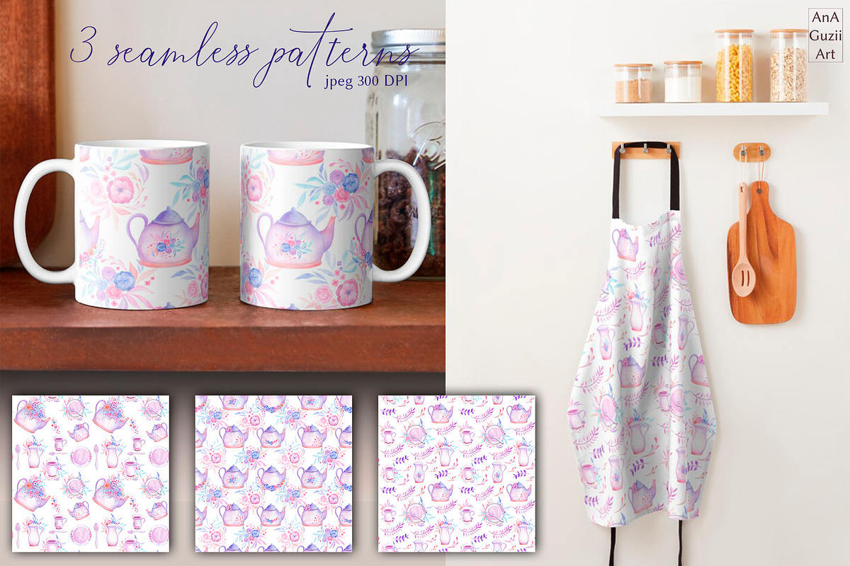 Watercolor Tea Party Clip Art, an Illustration by AnaGuziiArt (Photo 2 of 7)