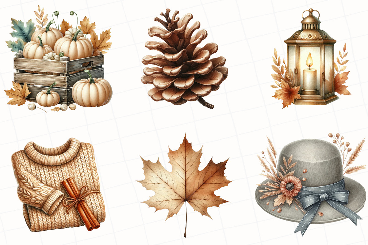 Watercolor Neutral Autumn Clipart, an Illustration by OK Design (Photo 4 of 5)