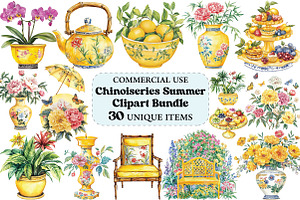 Yellow Chinoiseries Summer Clipart, an Illustration by Craft Nest