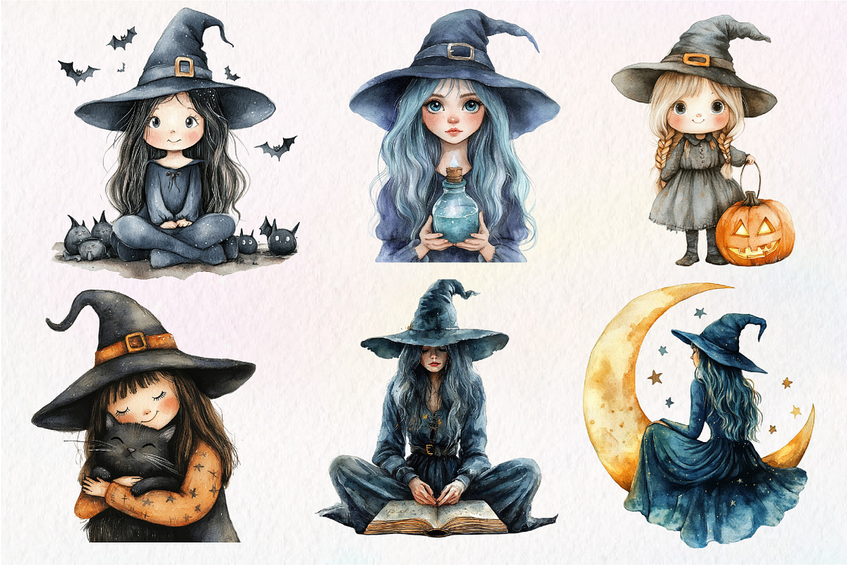 Halloween Cute Witch Clipart, an Illustration by Dream Creation (Photo 6 of 6)