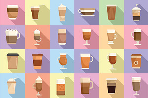 Latte Icons Set Flat Vector. Coffee