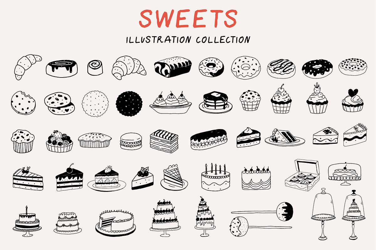 Sweets: Hand Drawn Pastry & Desserts, a Food Illustration by dicreate (Photo 3 of 13)