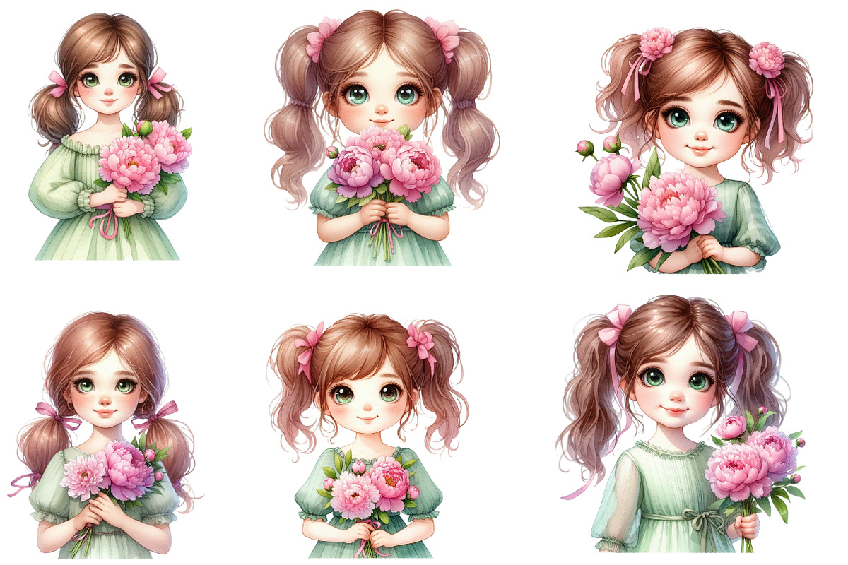 Watercolor girl With peonies Flower, an Illustration by Designworld (Photo 2 of 5)