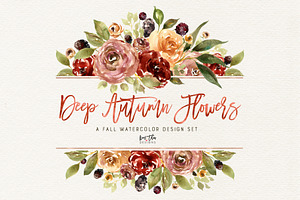 Deep Autumn Watercolor Flowers