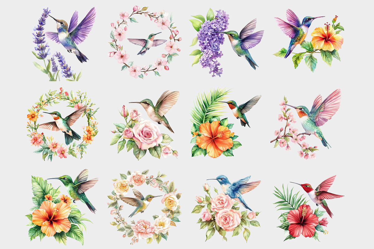 Watercolor Hummingbird Clipart, a Seasonal Illustration by Design Market (Photo 2 of 5)