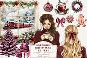Burgundy Christmas Clipart, an Illustration by NadiaTheronArt (Thumbnail 1 of 5)