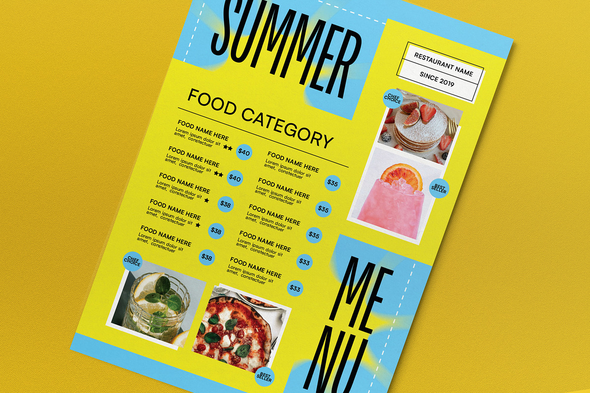 Blue Flat Design Summer Food Menu, a Flyer Template by graphicook (Photo 3 of 4)