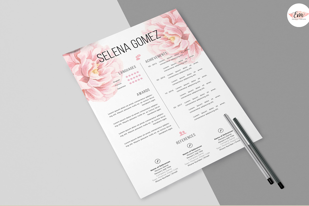 Elegant Floral 2 Pages Resume, a Resume Template by Emaholic Template (Photo 3 of 5)