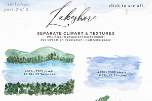 Watercolor Lake Clipart - Lakeshore