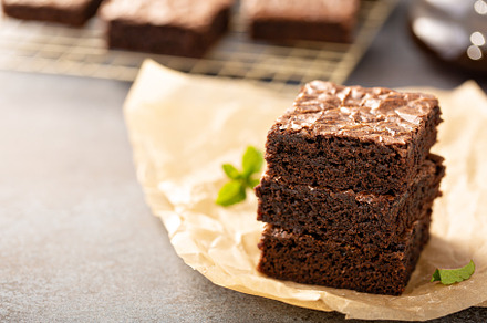 Stack of moist fudgy brownies, a Food & Drink Photo by farwasser