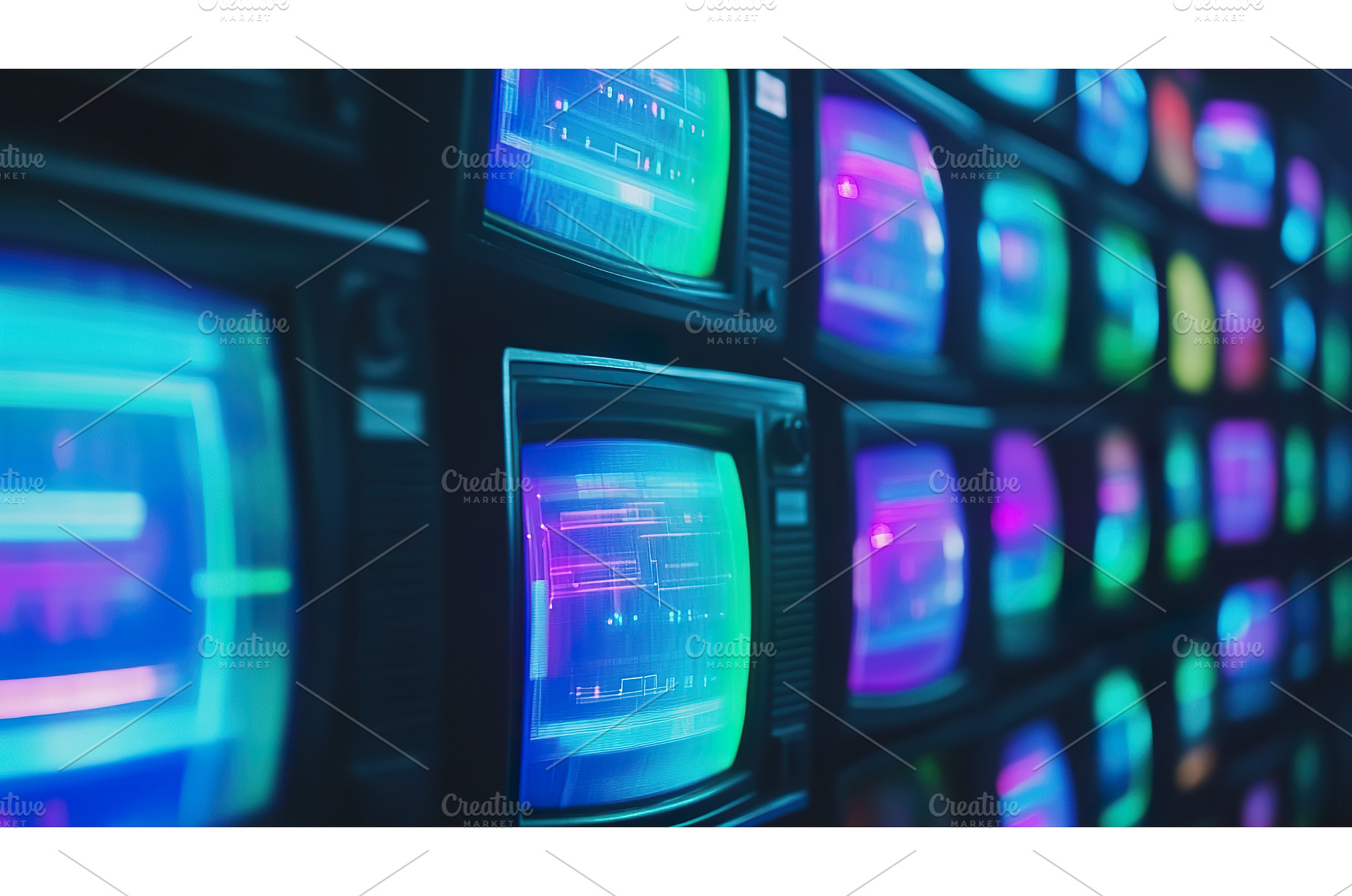 Vintage tvs displaying colorful, an Abstract Photo by Lermont51