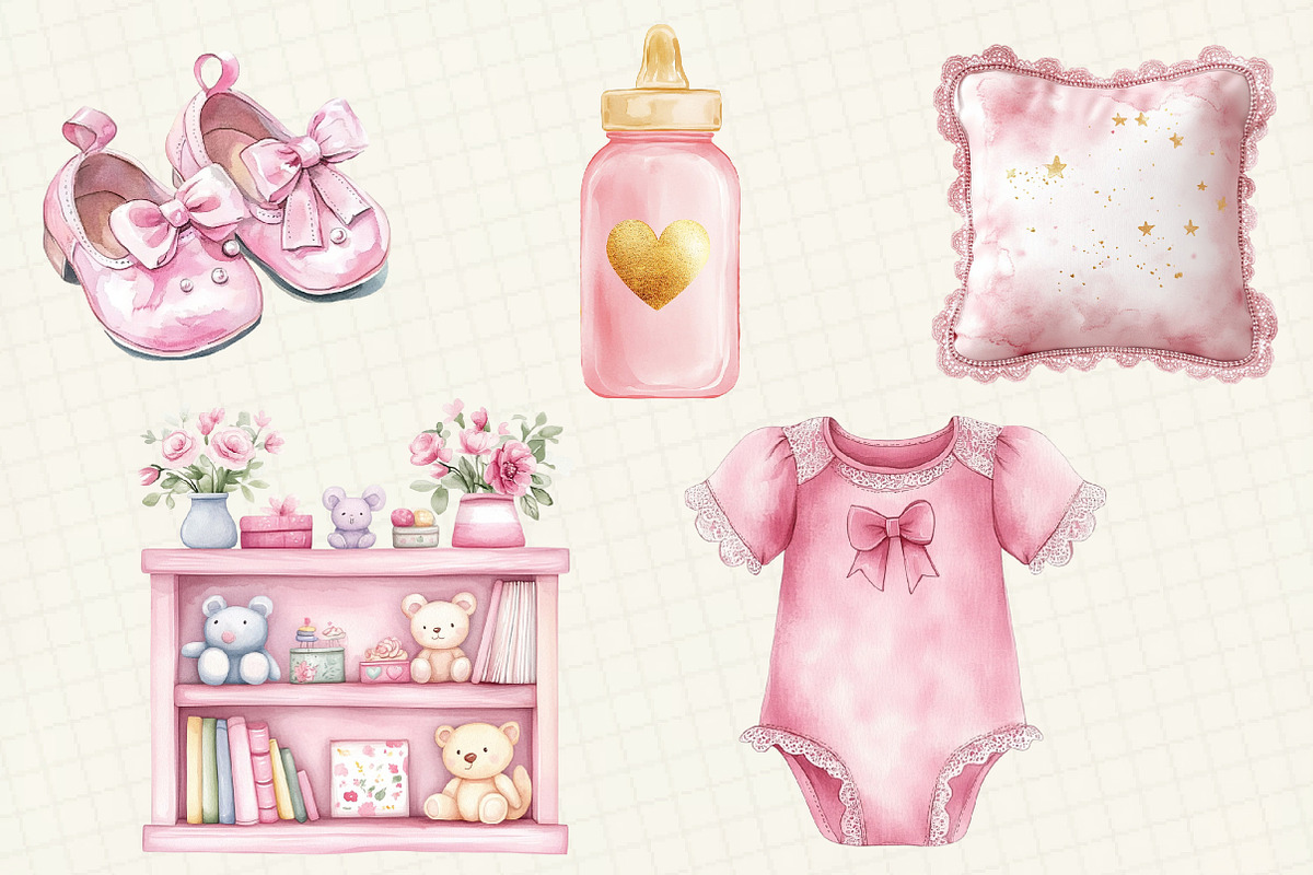 Pink Baby Girl Nursery Clipart, an Illustration by OK Design (Photo 3 of 5)