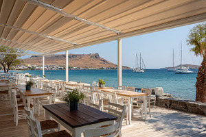 Seaside Restaurant Wooden Tables Whi, a Photo by Pixeness Studio