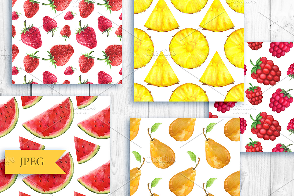 Fruits and berries seamless patterns, a Pattern Graphic by Color_Brush (Photo 5 of 7)