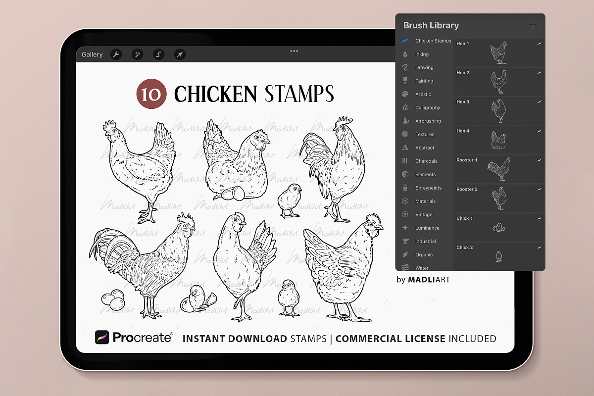 Chicken Hen Rooster Procreate Stamps, a Shape Add-On by MadliArt (Photo 2 of 5)