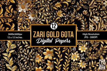 Zari Gota Embroidery Digital Papers, a Pattern Graphic by Creative Store