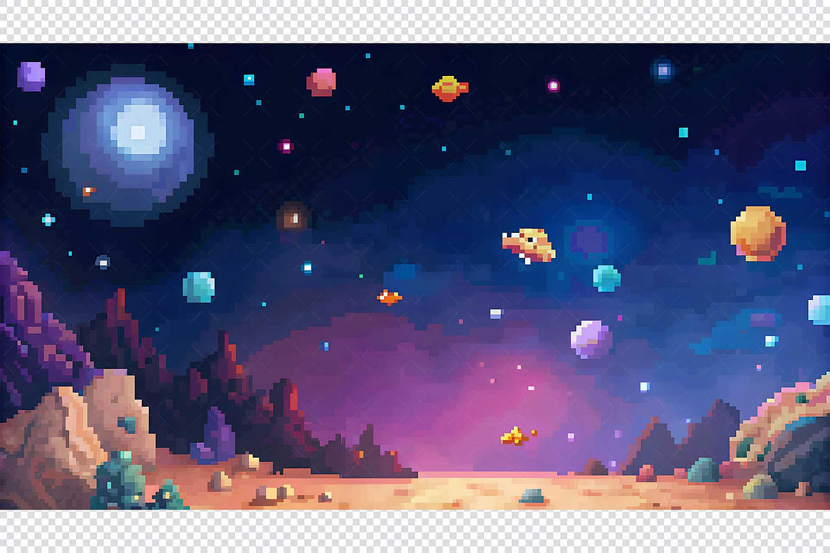 Alien Planet Pixel Art Background, a Background Graphic by minhm2m (Photo 3 of 12)