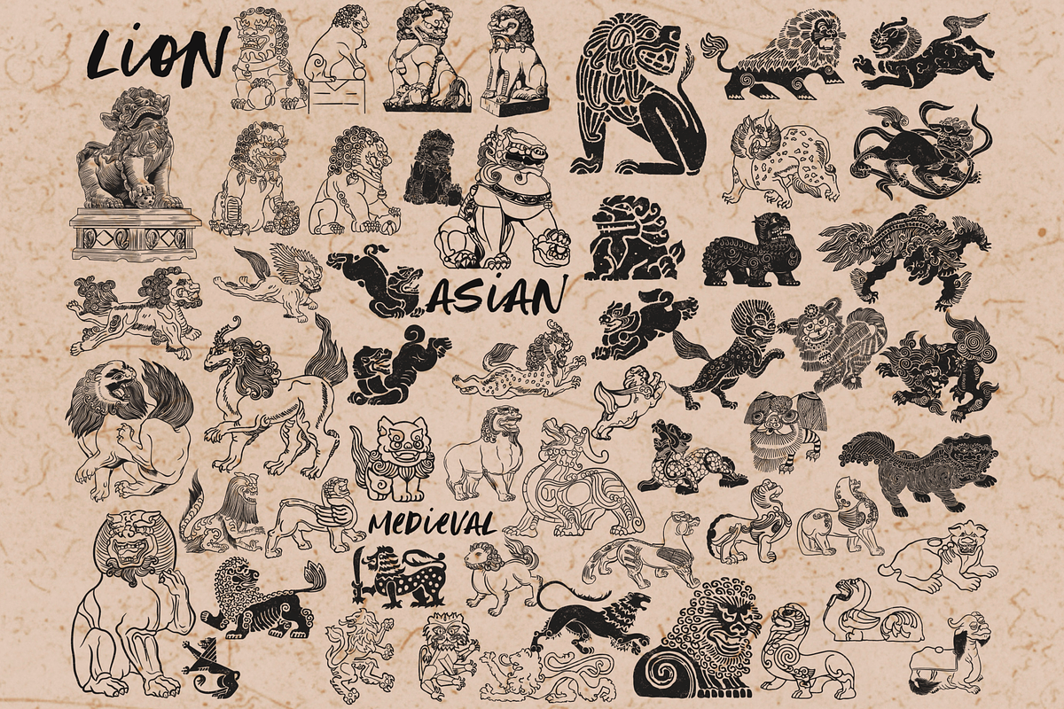 Stylized lion stamps for Procreate, a Brush Add-On by TheWhiteCatLab (Photo 2 of 3)