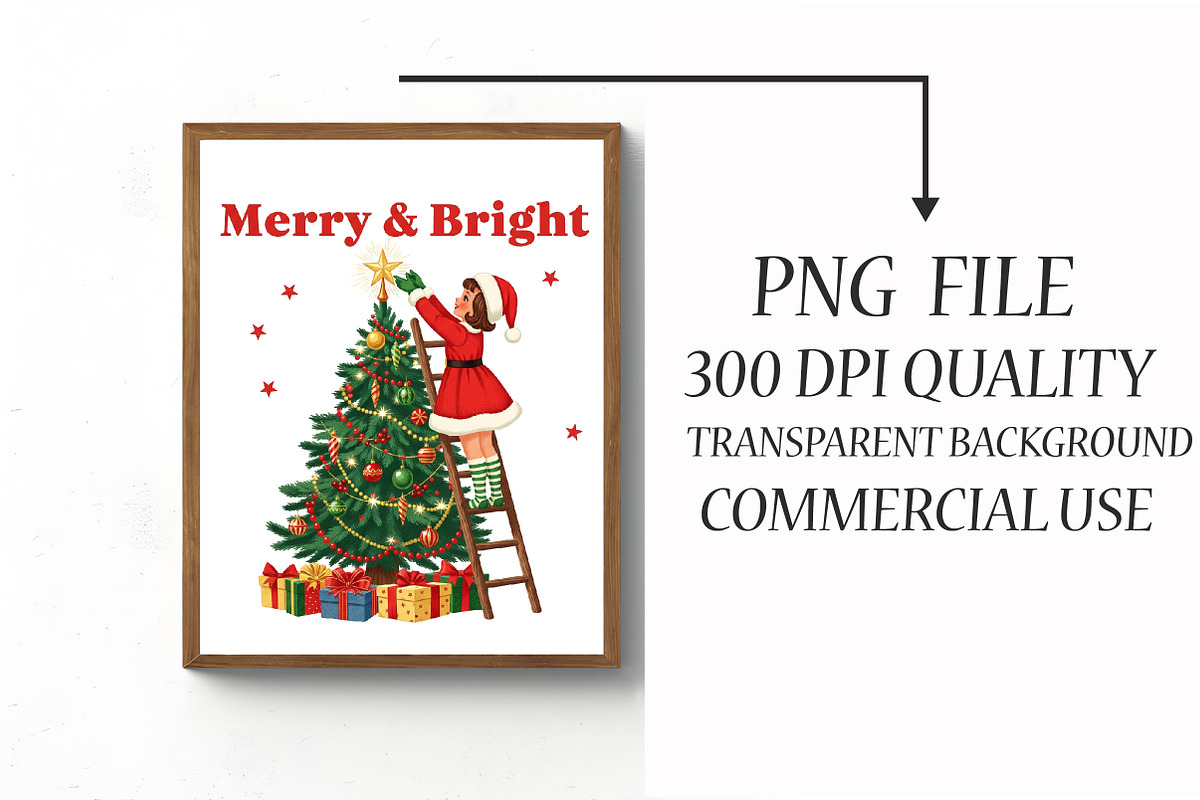Vintage Christmas PNG, Merry & Brigh, an Illustration by Libby Wishes (Photo 3 of 6)