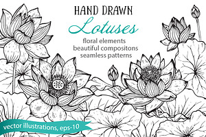 Hand Drawn Graphic Lotus Flowers