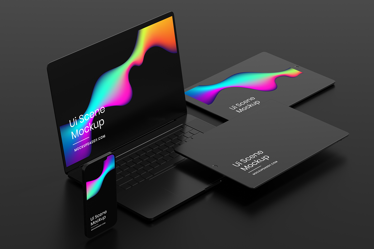 Black Devices Mockup Dark Theme Set, a Mac Mockup by Mockupdaddy (Photo 13 of 22)