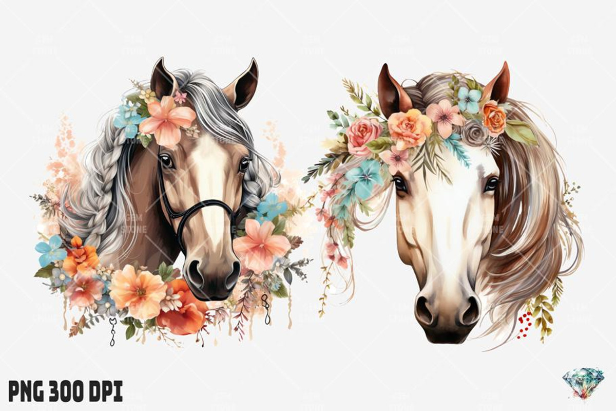 Boho Horse Flower Watercolor, an Illustration by Gemstone (Photo 4 of 12)