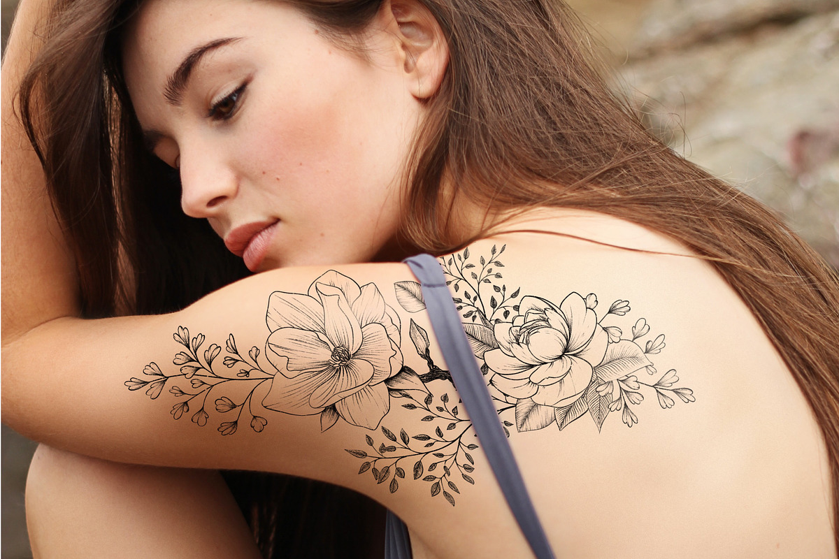 Ink Flowers - Tattoo Lineart Florals, a Brush Add-On by buntegalerie (Photo 3 of 3)