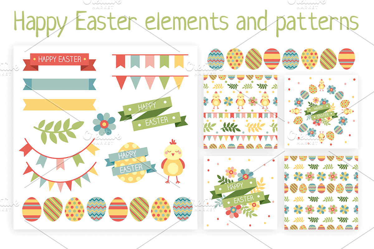 Happy easter elements and patterns, a Graphic by martynmarin (Photo 1 of 5)