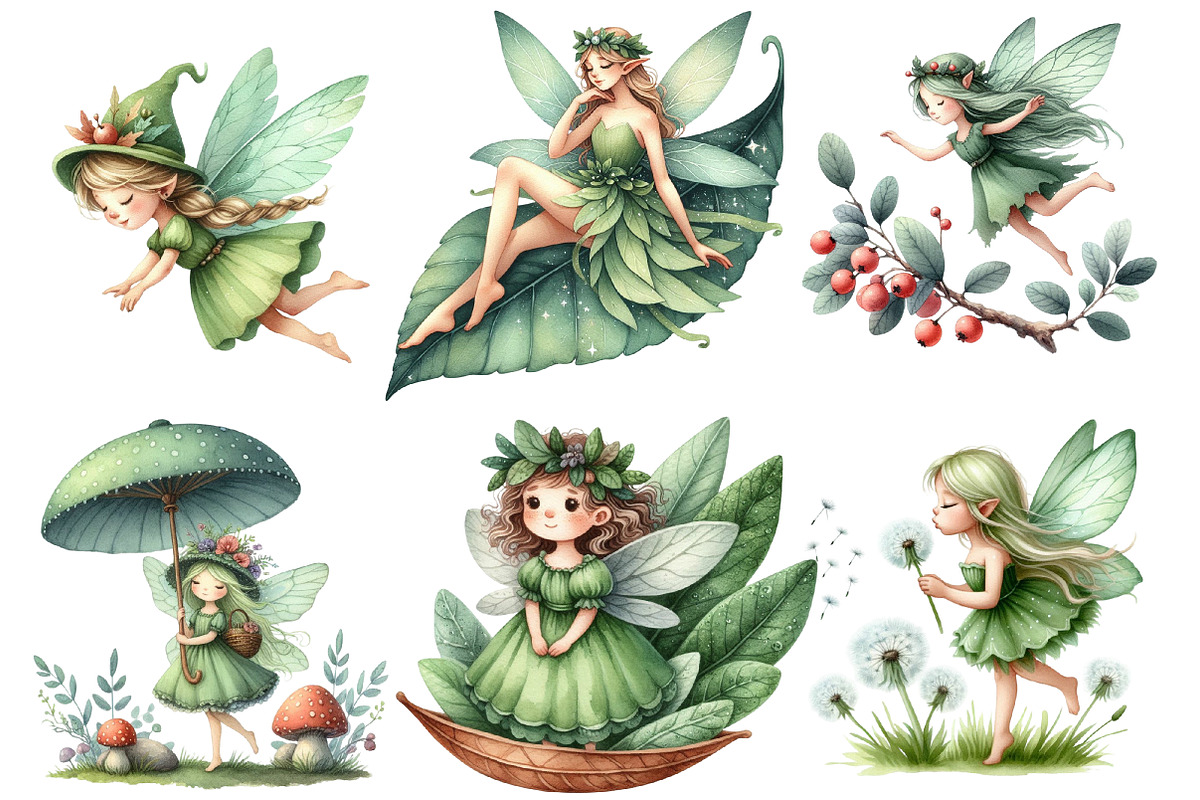 Watercolor  Forest Fairies Clipart, an Illustration by Designworld (Photo 3 of 5)