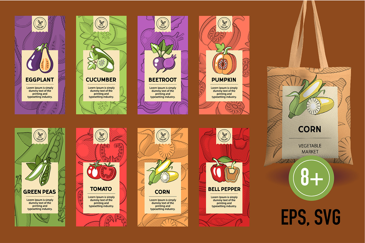 Vegetable Designs. Retro Templates, a Food Illustration by Lettering_Logo (Photo 6 of 15)
