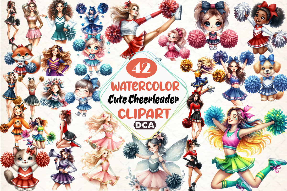 Cute Cheerleader Clipart, an Illustration by DreamCafeArt (Photo 1 of 3)