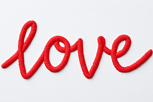 Red embroidered word “love” isolated, a Holiday Photo by MistyDay
