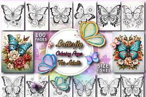 Butterfly Coloring Pages for Adults, an Education Illustration by Design Zone