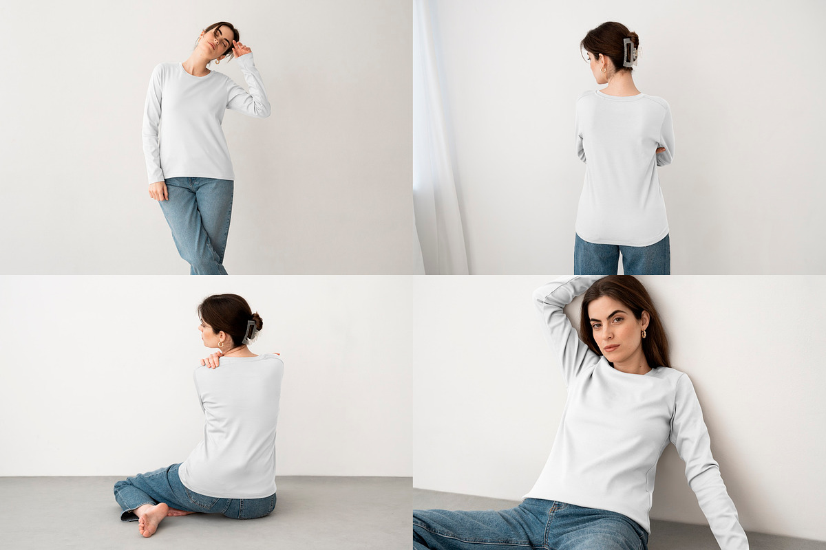 16 Woman long sleeve t-shirt mockups, a Shirt Mockup by Moixo studio (Photo 9 of 10)