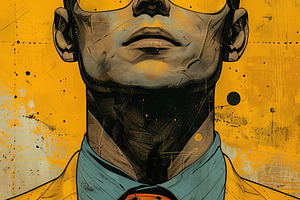 Stylized Comic Art Of A Man In A Yellow Suit